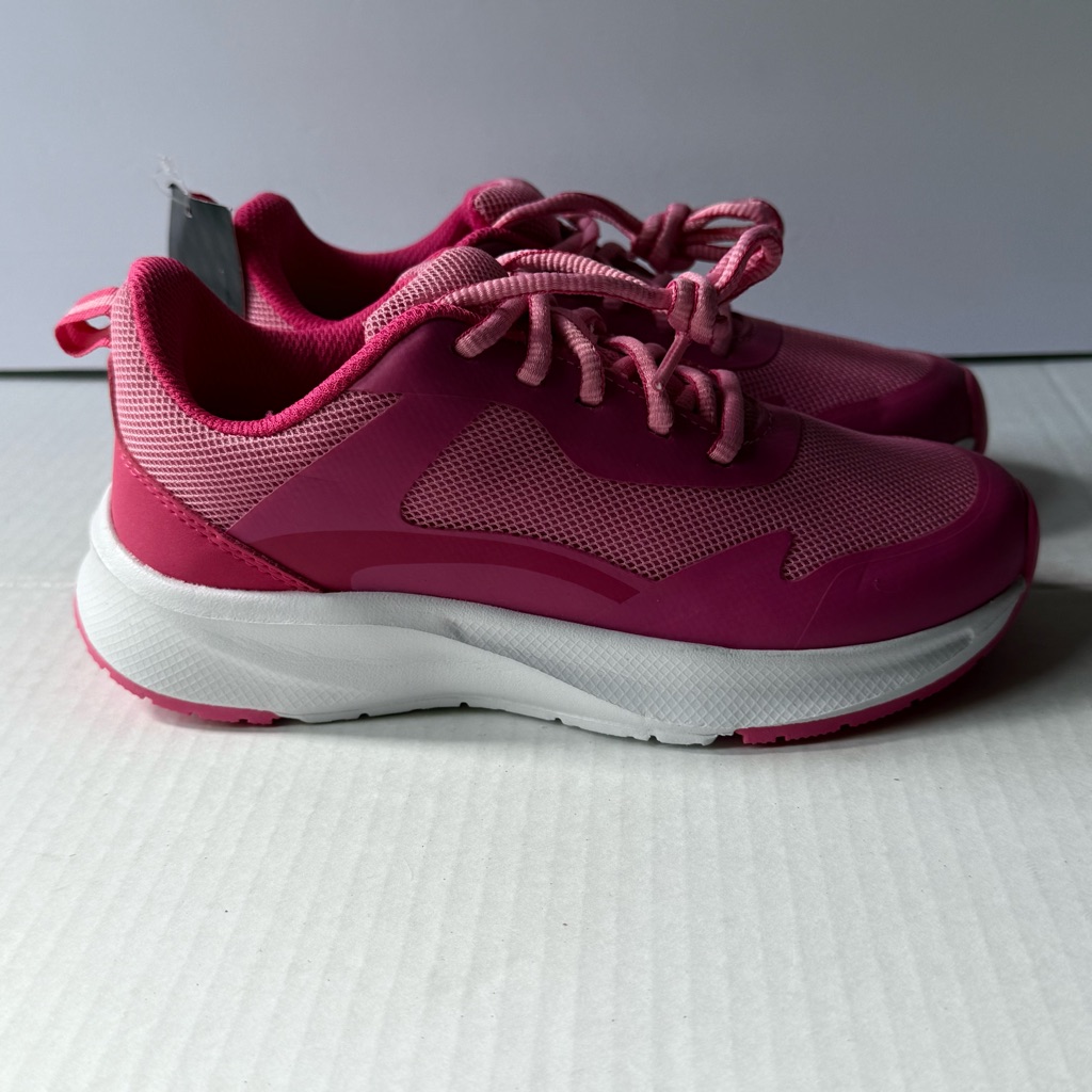Pink And White Athletic Works Sneakers Girls Size 1 Lace Up Joggers Shoes New